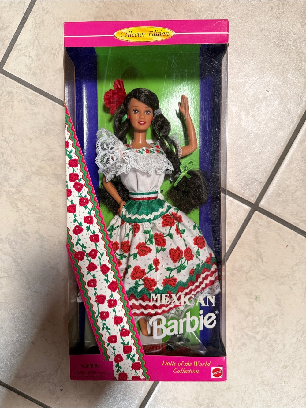 Barbie in Red and Green Floral Traditional Dress Mexican Barbie 1995